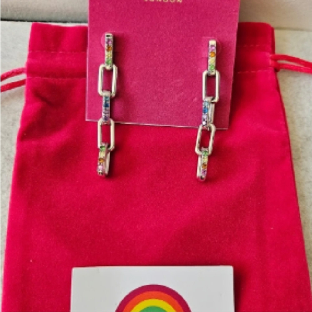 🌈▪️Kurt Geiger▪️ rainbow pave silver link linear Earrings